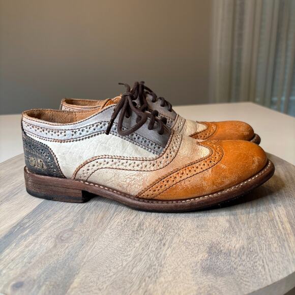Bed Stu Lita II Oxford Tan Rustic Multi Leather Wingtip Brogues Women’s Size 7 - Picture 2 of 11